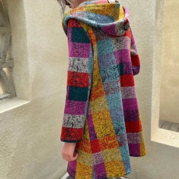 Multi Color Block Pocket Hoodie Jacket Coat - Picture 2 of 5